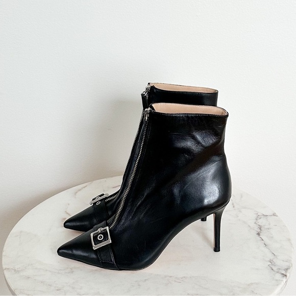 Black Suede Studio NEW Imane Stiletto Bootie Black Leather Size 9 - Picture 4 of 6